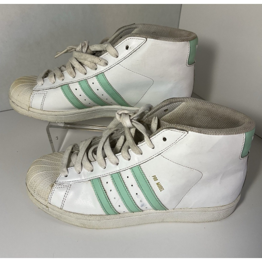 Adidas Pro Model Mens White Green Gold Athletic Leather Shoes Sneakers - Size 6